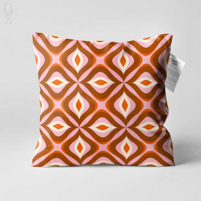 Retro Mid Century Cushion Cover With Pink, Brown & Orange Colours - image 1