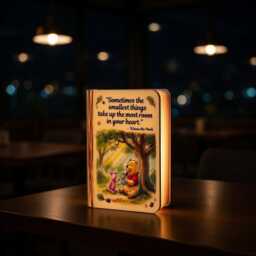 Winnie The Pooh Motivational Quote Book Lamp, Smallest Things Take Up Most Room Light, & Piglet Inspirational Decor, Lovers Gift - thumbnail 2