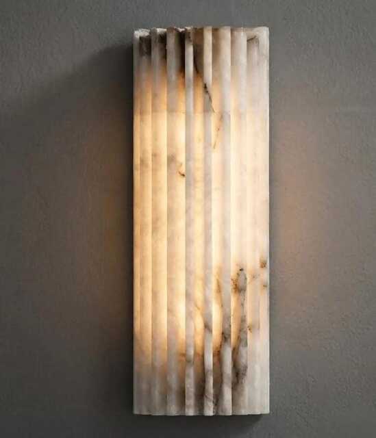 Handcrafted Alabaster Brass Wall Sconce - Modern Stone Light Luxury Fluted Natural Marble Lighting - image 1