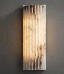 Handcrafted Alabaster Brass Wall Sconce - Modern Stone Light Luxury Fluted Natural Marble Lighting - thumbnail 1