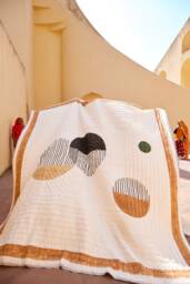 Modern Twin Quilt Handmade Block-Printed Cotton Bedspread, Reversible Kantha Blanket - thumbnail 1