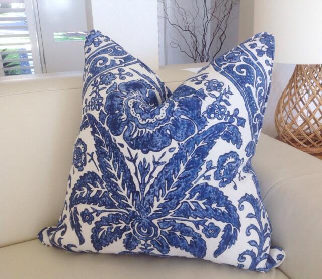 Blue Damask Linen Cushion Cover Hamptons Style Decorative Pillow - image 1