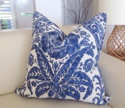 Blue Damask Linen Cushion Cover Hamptons Style Decorative Pillow - thumbnail 1