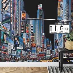 Cartoon Cityscape Wallpaper Mural, Colorful Comic Style - Peel & Stick - thumbnail 3