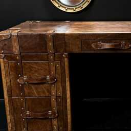 Hand-Dyed Leather Writing Desk Executive Furniture, Solid Wood Frame, Handmade Workspace - thumbnail 4