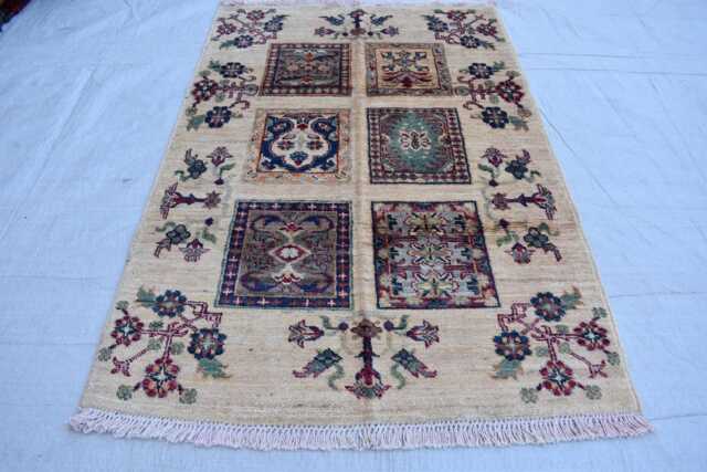 Handwoven Afghan Chob Rug Geometric Wool Carpet - 4.1x2.8 Ft - image 1