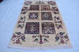 Handwoven Afghan Chob Rug Geometric Wool Carpet - 4.1x2.8 Ft - thumbnail 1