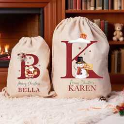 Custom Santa Sack Christmas With Name & Initial, Initial Xmas Stocking, Christmas Present Gift Bag For Him Her Kids Adults Children - thumbnail 1