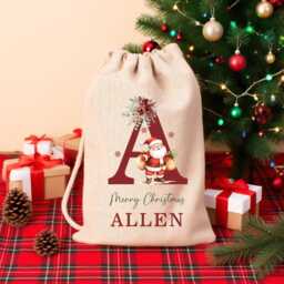 Custom Santa Sack Christmas With Name & Initial, Initial Xmas Stocking, Christmas Present Gift Bag For Him Her Kids Adults Children - thumbnail 4