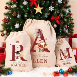 Custom Santa Sack Christmas With Name & Initial, Initial Xmas Stocking, Christmas Present Gift Bag For Him Her Kids Adults Children - thumbnail 2