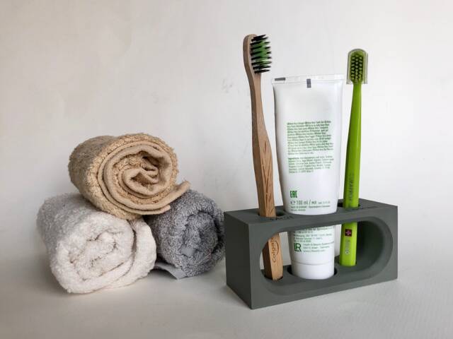 Customizable 3D Printed Toothbrush Holder Concrete Look Bathroom Decor - image 1