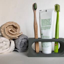 Customizable 3D Printed Toothbrush Holder Concrete Look Bathroom Decor - thumbnail 2