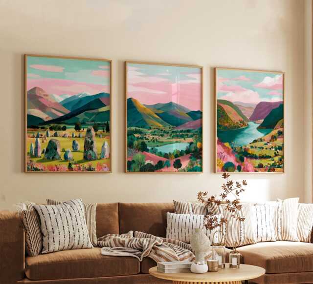 Set Of 3 Lake District Posters, UK Landscape Wall Art, Nature Print Set, Mountain Decor, Modern Travel Artwork, British Countryside Style - image 1