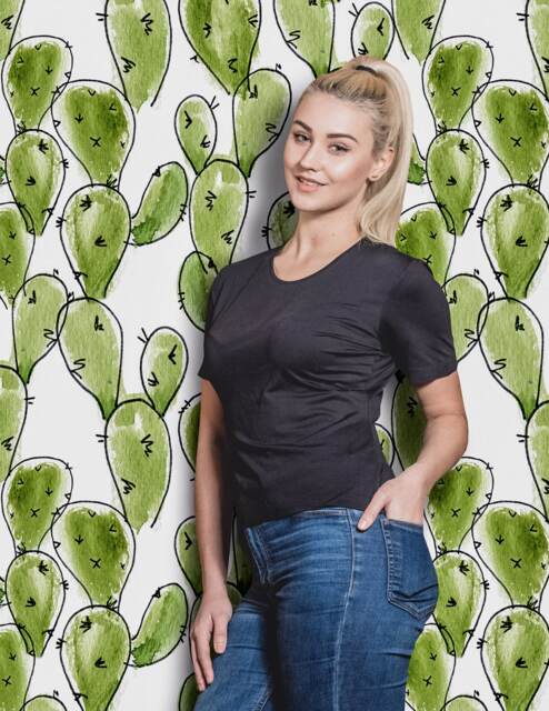 Cartoon Mexican Cactus Wallpaper, Removable Wall Mural, Greenery Watercolor Paper, Plant Boho Style, Classic #43 - image 1