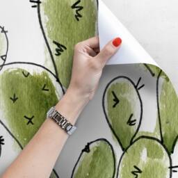 Cartoon Mexican Cactus Wallpaper, Removable Wall Mural, Greenery Watercolor Paper, Plant Boho Style, Classic #43 - thumbnail 2