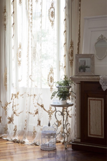 Antique Victorian Curtain With Gold Medallion Decorations, Italian Luxury - image 1