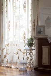 Antique Victorian Curtain With Gold Medallion Decorations, Italian Luxury - thumbnail 1