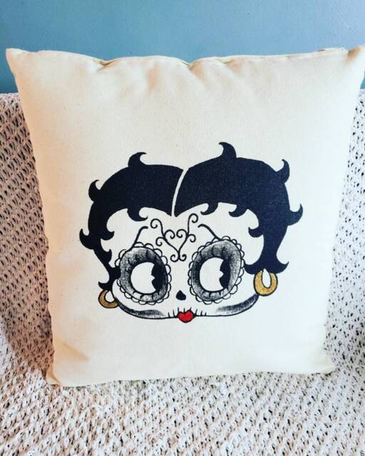 Betty Boop Inspired Day Of The Dead Pillow Cover - Sugar Skull Cartoon Style Decor