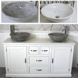 White Bathroom Double Vanity Unit Cabinet Quartz Marble Basin Set 603Pwqsbc - thumbnail 1