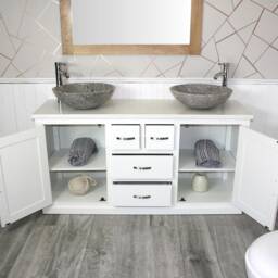 White Bathroom Double Vanity Unit Cabinet Quartz Marble Basin Set 603Pwqsbc - thumbnail 2
