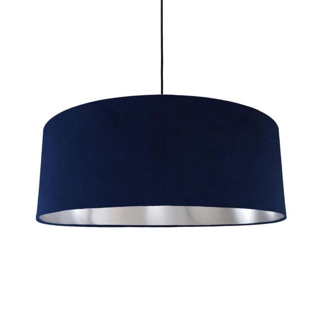 Extra Large Navy Blue Velvet Lampshade With Silver Lining, Plain Ceiling Lightshade - image 1