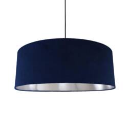 Extra Large Navy Blue Velvet Lampshade With Silver Lining, Plain Ceiling Lightshade