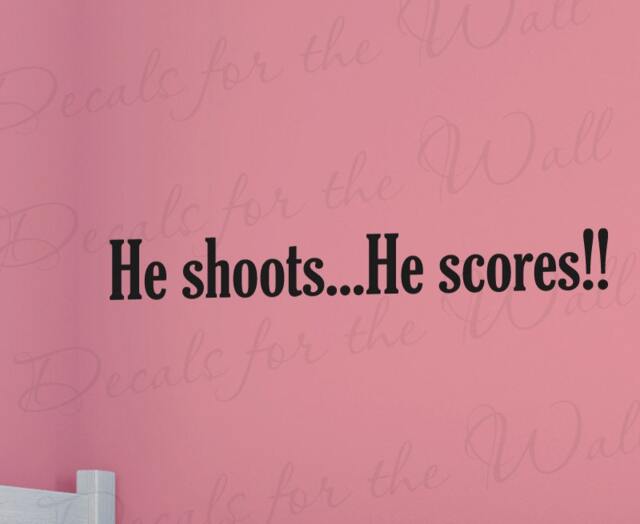 He Shoots Scores Basketball Soccer Boy Sports Themed Kid Room Playroom Vinyl Quote Wall Decal Lettering Decoration Sticker Decor Art S31 - image 1