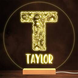 Floral Font Letter Initial T Personalised Gift Lamp Night Light - thumbnail 1