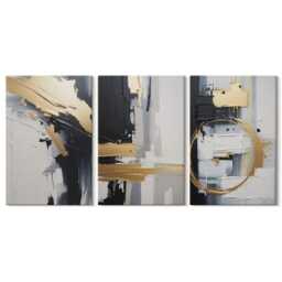 Canvas Set Of 3 Wall Art - Painting Compositions in Black & White, Gray Art, Abstract Hanging Piece - thumbnail 2