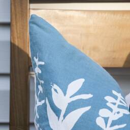 Blue Pillow Cover Eucalyptus Print Linen Botanical Mid Century Modern Home Decor Mod Hand Printed - thumbnail 2