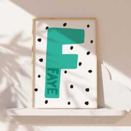 Teal Personalised Name Print, Girls Bedroom Decor, Nursery Wall Art, Muted Colours, Playroom Prints, Art