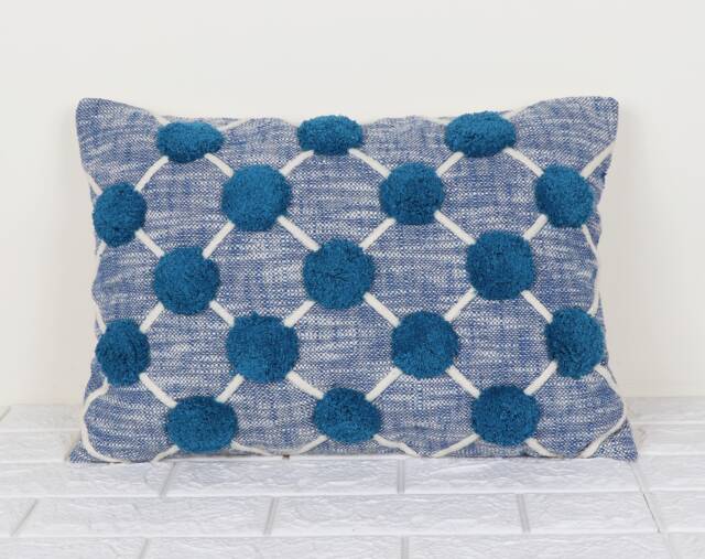 Teal Blue Tufted Pillow Cover - Modern Accent Pillowcase Lumbar Throw Bedroom Decor - image 1