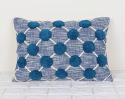 Teal Blue Tufted Pillow Cover - Modern Accent Pillowcase Lumbar Throw Bedroom Decor - thumbnail 1