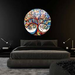 Tree Of Life Round Shape Glass Wall Art - Tempered Canvas Art, Design, Durable, Modern, Classy Panel, Multicolor - thumbnail 1
