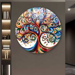 Tree Of Life Round Shape Glass Wall Art - Tempered Canvas Art, Design, Durable, Modern, Classy Panel, Multicolor - thumbnail 3