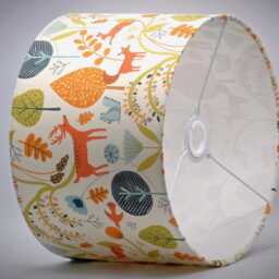 Handmade Lampshade Orange Woodland Animals Fabric Drum, Deer Rabbit Nursery Light Shade For Table/Floor Lamp Or Ceiling Pendant - thumbnail 3