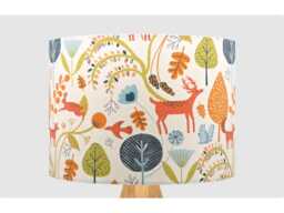 Handmade Lampshade Orange Woodland Animals Fabric Drum, Deer Rabbit Nursery Light Shade For Table/Floor Lamp Or Ceiling Pendant - thumbnail 1