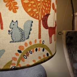 Handmade Lampshade Orange Woodland Animals Fabric Drum, Deer Rabbit Nursery Light Shade For Table/Floor Lamp Or Ceiling Pendant - thumbnail 4