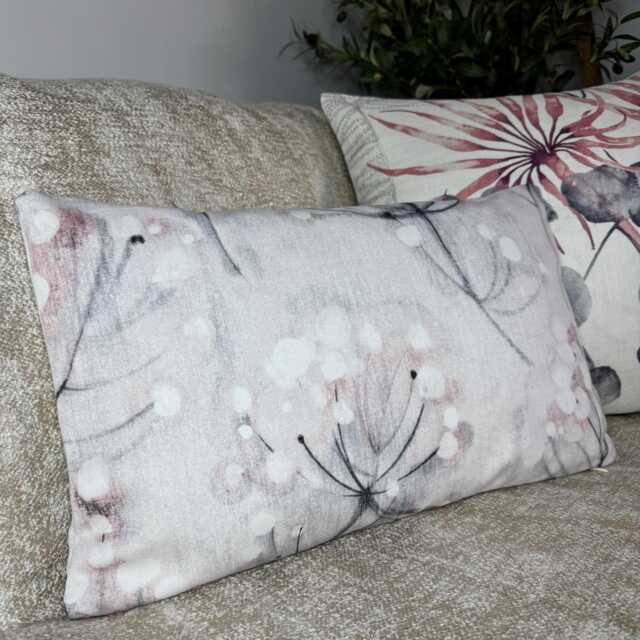Handmade Floral Cushion Cover White Pink Blue Poppy Design - 12x20 - image 1
