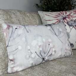 Handmade Floral Cushion Cover White Pink Blue Poppy Design - 12x20 - thumbnail 1
