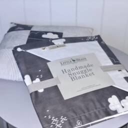 Handmade Baby Grey Cloud Unisex Swaddle Blanket Wrap & Matching Patchwork Nursery Cushion Newborn Gift Set - thumbnail 2