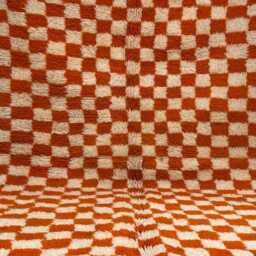 Orange Checkered Morrocan Rug , Wool Moroccan Handmade Rugs For Living Room, Berber Area Rug, 5x8 Aboujaad - thumbnail 2