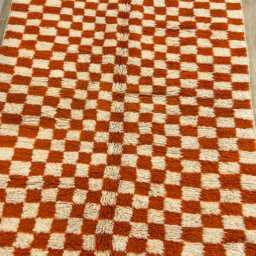 Orange Checkered Morrocan Rug , Wool Moroccan Handmade Rugs For Living Room, Berber Area Rug, 5x8 Aboujaad - thumbnail 3
