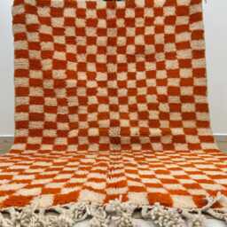 Orange Checkered Morrocan Rug , Wool Moroccan Handmade Rugs For Living Room, Berber Area Rug, 5x8 Aboujaad - thumbnail 4