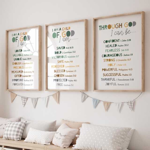 Set Of 3 Christian Bible Affirmations For Kids, Sunday School Kids Room Wall Art, Child God Print, Nursery Decor, Verse Prints - image 1