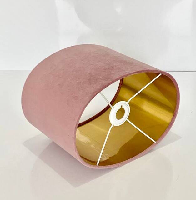 New Luxury High Quality English Rose Pink Velvet Fabric Lamp Shade Oval Shape Oval Metallic Lining - image 1