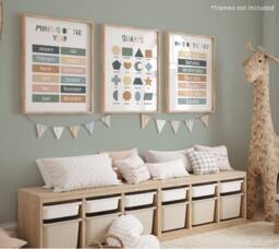 Set Of 3 Educational Nursery Prints, Shapes Print, Days The Week Chart, Months Year Scandi Decor, Playroom Prints - thumbnail 1