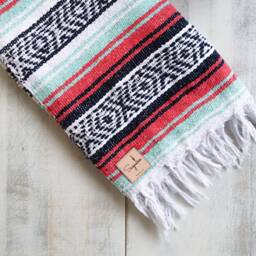 Mexican Blanket Falsa Yoga Soft Handwoven Throw Teal Orange - thumbnail 2