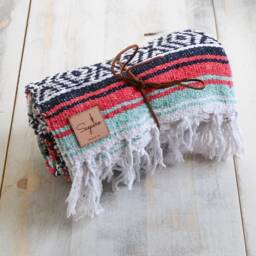 Mexican Blanket Falsa Yoga Soft Handwoven Throw Teal Orange - thumbnail 3