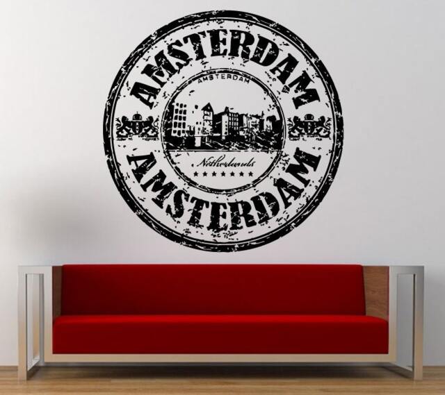Amsterdam Netherlands Stamp Wall Decal Sticker Vinyl Mural Leaving Bedroom Room Home Decor Free Shipping L324 - image 1